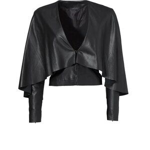 Asilio Black Leather Cape Moto Jacket Size 2 XS